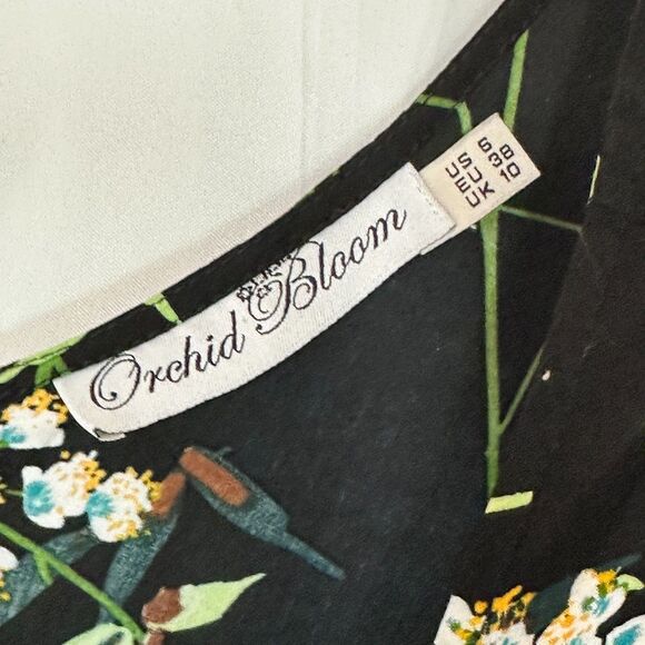 Orchid Bloom Black With Birds Tank Sleeve Wide Leg Jumpsuit - Picture 2 of 12